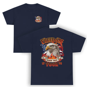 Patriotic American Eagle Freedom Tour 1776 T Shirt Born Free US Flag TS02 (Front & Back) Navy Print Your Wear