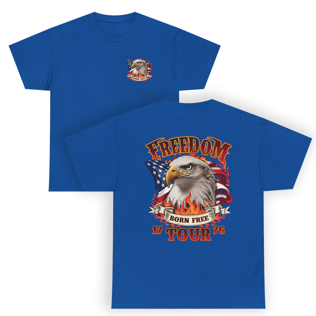 Patriotic American Eagle Freedom Tour 1776 T Shirt Born Free US Flag TS02 (Front & Back) Royal Blue Print Your Wear
