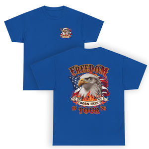 Patriotic American Eagle Freedom Tour 1776 T Shirt Born Free US Flag TS02 (Front & Back) Royal Blue Print Your Wear