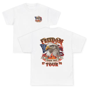 Patriotic American Eagle Freedom Tour 1776 T Shirt Born Free US Flag TS02 (Front & Back) White Print Your Wear