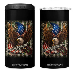 Patriotic Armed Eagle with Camo Flag 4 in 1 Can Cooler Tumbler Military Patriotic USA Defense TS02 One Size: 16 oz Black Print Your Wear