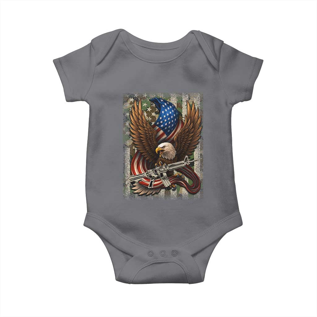 Patriotic Armed Eagle with Camo Flag Baby Onesie Military Patriotic USA Defense TS02 Charcoal Print Your Wear