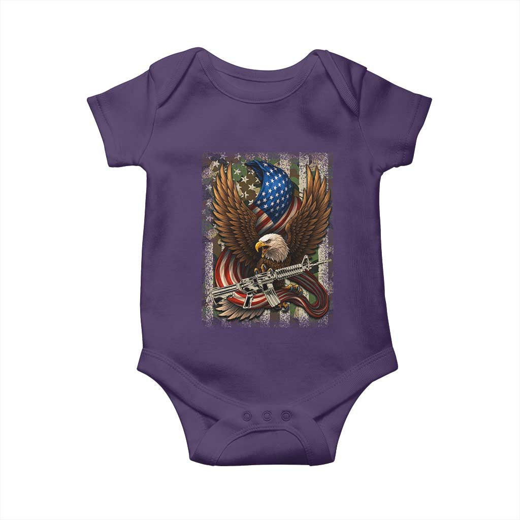 Patriotic Armed Eagle with Camo Flag Baby Onesie Military Patriotic USA Defense TS02 Purple Print Your Wear