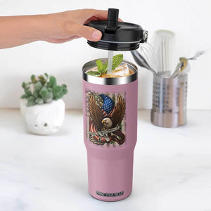 Patriotic Armed Eagle with Camo Flag Flip Straw Tumbler Military Patriotic USA Defense TS02 One Size: 30 oz Light Pink Print Your Wear