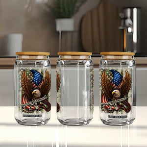 Patriotic Armed Eagle with Camo Flag Glass Can Military Patriotic USA Defense TS02 Print Your Wear