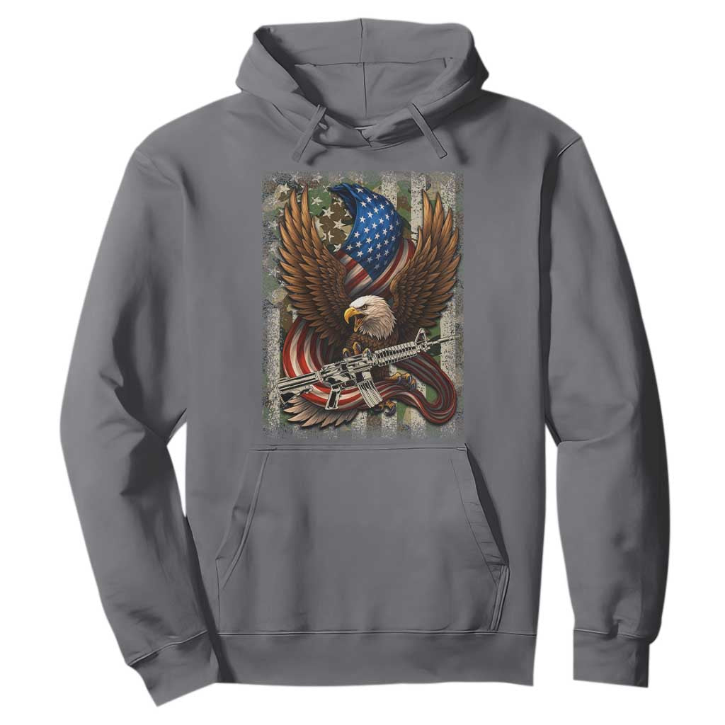 Patriotic Armed Eagle with Camo Flag Hoodie Military Patriotic USA Defense TS02 Charcoal Print Your Wear