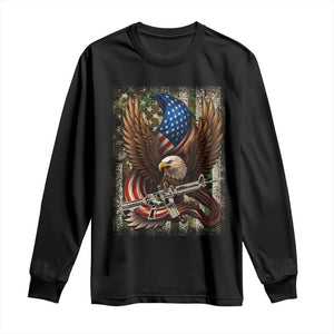 Patriotic Armed Eagle with Camo Flag Long Sleeve Shirt Military Patriotic USA Defense TS02 Black Print Your Wear