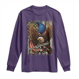 Patriotic Armed Eagle with Camo Flag Long Sleeve Shirt Military Patriotic USA Defense TS02 Purple Print Your Wear