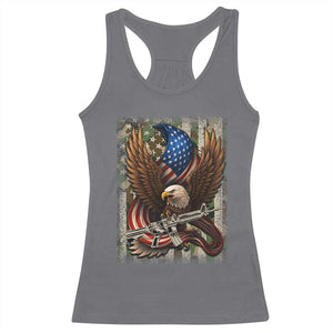 Patriotic Armed Eagle with Camo Flag Racerback Tank Top Military Patriotic USA Defense TS02 Charcoal Print Your Wear