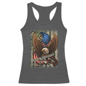 Patriotic Armed Eagle with Camo Flag Racerback Tank Top Military Patriotic USA Defense TS02 Dark Heather Print Your Wear
