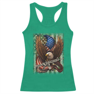 Patriotic Armed Eagle with Camo Flag Racerback Tank Top Military Patriotic USA Defense TS02 Irish Green Print Your Wear