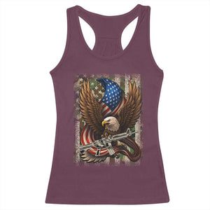 Patriotic Armed Eagle with Camo Flag Racerback Tank Top Military Patriotic USA Defense TS02 Maroon Print Your Wear