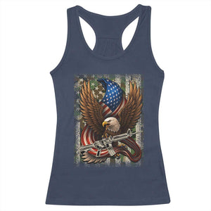 Patriotic Armed Eagle with Camo Flag Racerback Tank Top Military Patriotic USA Defense TS02 Navy Print Your Wear