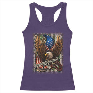 Patriotic Armed Eagle with Camo Flag Racerback Tank Top Military Patriotic USA Defense TS02 Purple Print Your Wear