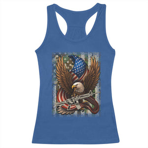 Patriotic Armed Eagle with Camo Flag Racerback Tank Top Military Patriotic USA Defense TS02 Royal Blue Print Your Wear