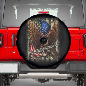 Patriotic Armed Eagle with Camo Flag Spare Tire Cover Military Patriotic USA Defense TS02 Black Print Your Wear