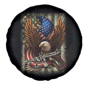 Patriotic Armed Eagle with Camo Flag Spare Tire Cover Military Patriotic USA Defense TS02 Print Your Wear