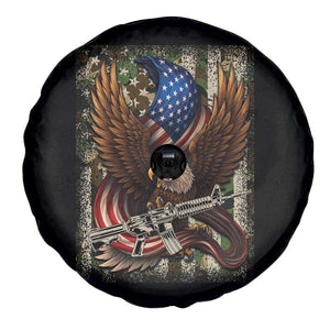 Patriotic Armed Eagle with Camo Flag Spare Tire Cover Military Patriotic USA Defense TS02 Print Your Wear