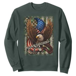 Patriotic Armed Eagle with Camo Flag Sweatshirt Military Patriotic USA Defense TS02 Dark Forest Green Print Your Wear