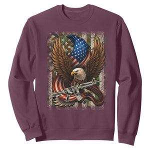 Patriotic Armed Eagle with Camo Flag Sweatshirt Military Patriotic USA Defense TS02 Maroon Print Your Wear