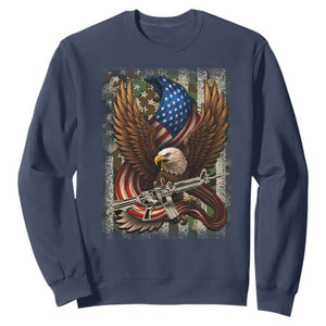 Patriotic Armed Eagle with Camo Flag Sweatshirt Military Patriotic USA Defense TS02 Navy Print Your Wear