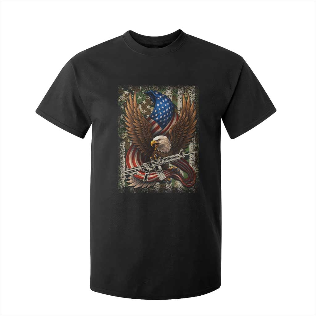 Patriotic Armed Eagle with Camo Flag T Shirt For Kid Military Patriotic USA Defense TS02 Black Print Your Wear