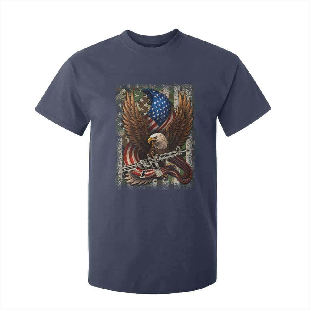 Patriotic Armed Eagle with Camo Flag T Shirt For Kid Military Patriotic USA Defense TS02 Navy Print Your Wear