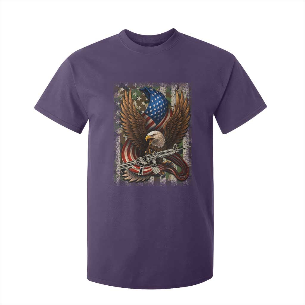 Patriotic Armed Eagle with Camo Flag T Shirt For Kid Military Patriotic USA Defense TS02 Purple Print Your Wear