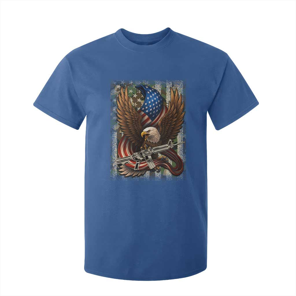 Patriotic Armed Eagle with Camo Flag T Shirt For Kid Military Patriotic USA Defense TS02 Royal Blue Print Your Wear