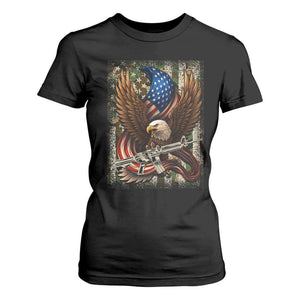 Patriotic Armed Eagle with Camo Flag T Shirt For Women Military Patriotic USA Defense TS02 Black Print Your Wear