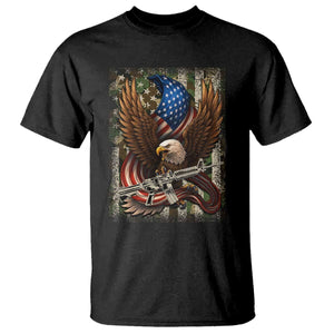 Patriotic Armed Eagle with Camo Flag T Shirt Military Patriotic USA Defense TS02 Black Print Your Wear
