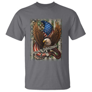 Patriotic Armed Eagle with Camo Flag T Shirt Military Patriotic USA Defense TS02 Charcoal Print Your Wear