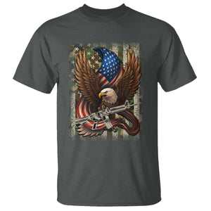 Patriotic Armed Eagle with Camo Flag T Shirt Military Patriotic USA Defense TS02 Dark Heather Print Your Wear