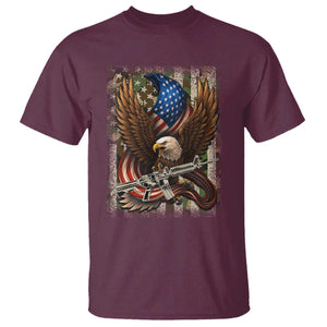 Patriotic Armed Eagle with Camo Flag T Shirt Military Patriotic USA Defense TS02 Maroon Print Your Wear