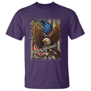 Patriotic Armed Eagle with Camo Flag T Shirt Military Patriotic USA Defense TS02 Purple Print Your Wear