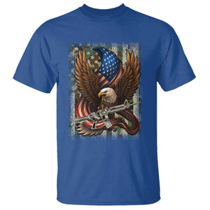 Patriotic Armed Eagle with Camo Flag T Shirt Military Patriotic USA Defense TS02 Royal Blue Print Your Wear