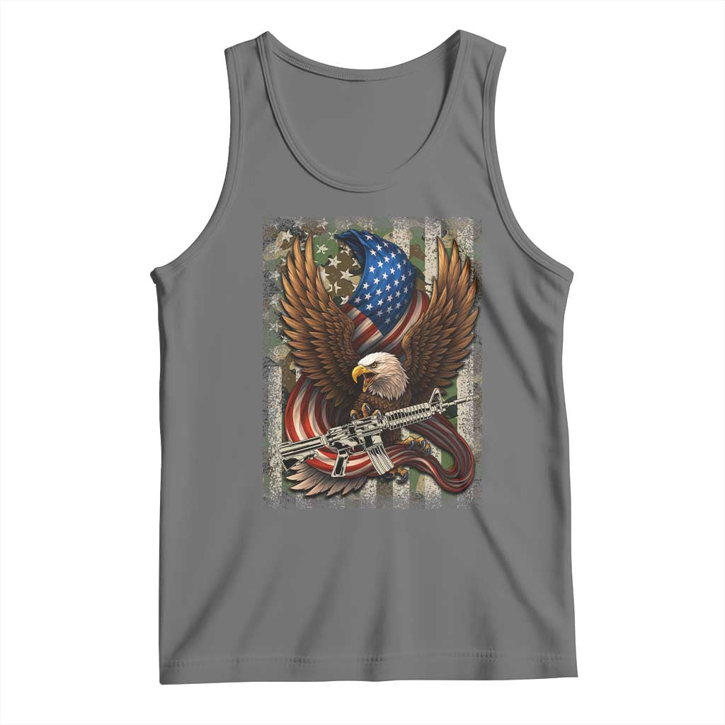 Patriotic Armed Eagle with Camo Flag Tank Top Military Patriotic USA Defense TS02 Black Heather Print Your Wear