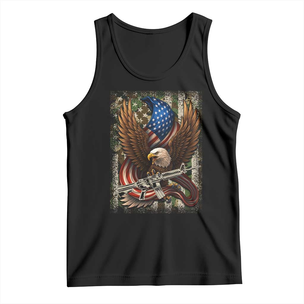 Patriotic Armed Eagle with Camo Flag Tank Top Military Patriotic USA Defense TS02 Black Print Your Wear