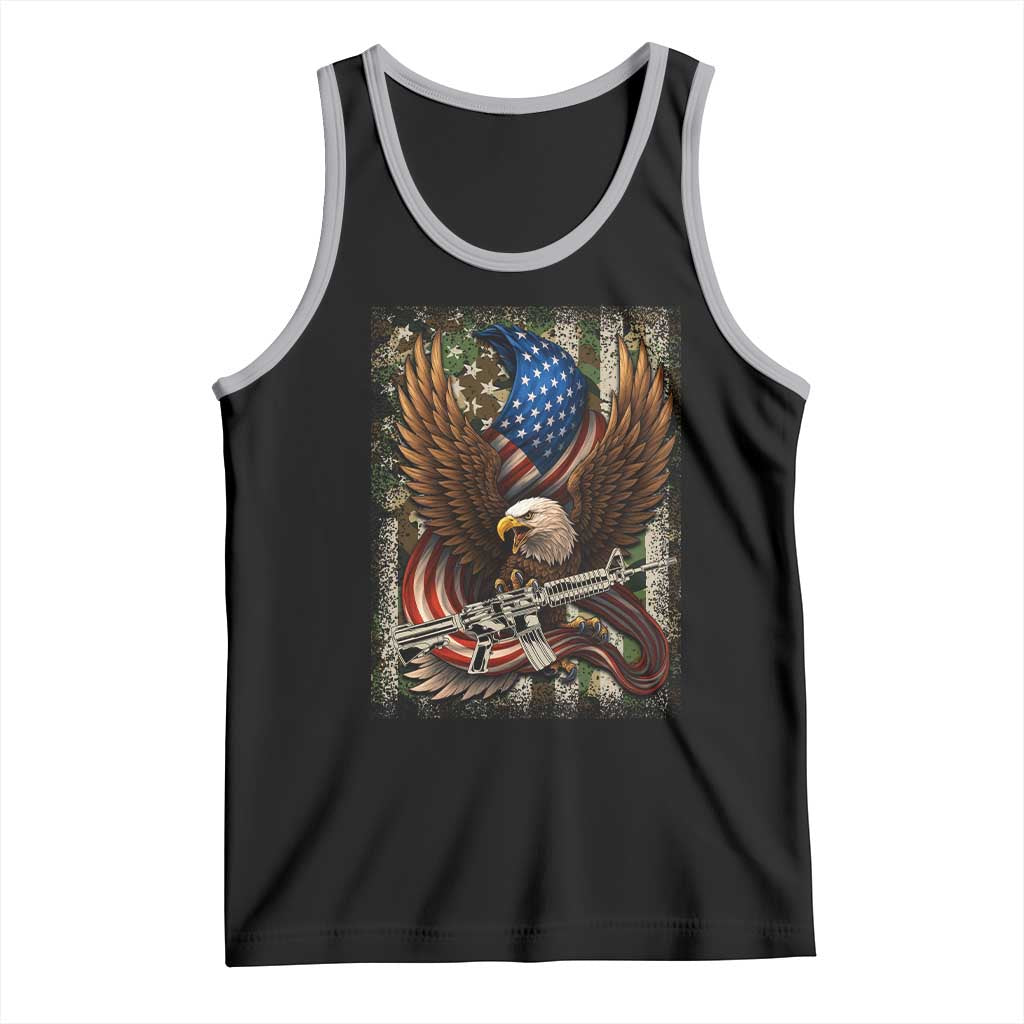 Patriotic Armed Eagle with Camo Flag Tank Top Military Patriotic USA Defense TS02 Black Athletic Heather Print Your Wear