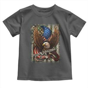 Patriotic Armed Eagle with Camo Flag Toddler T Shirt Military Patriotic USA Defense TS02 Dark Heather Print Your Wear