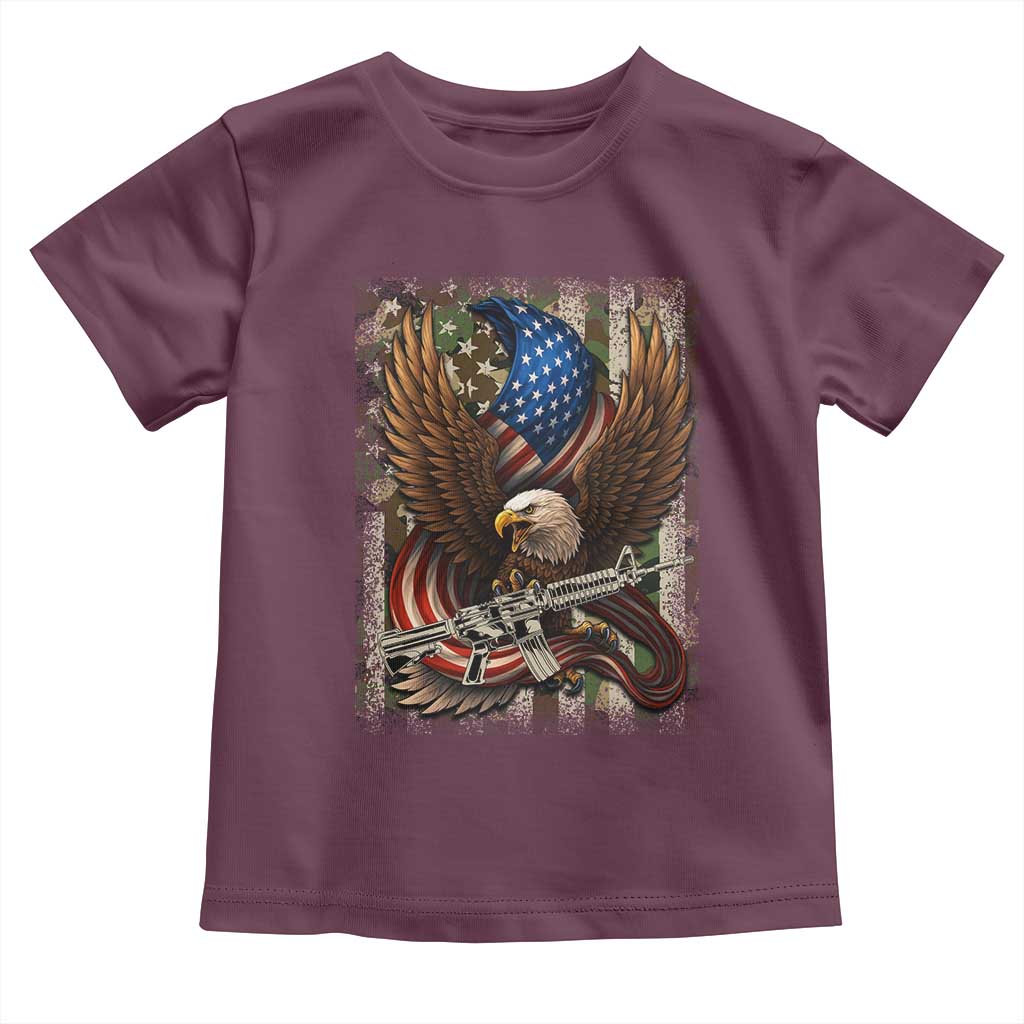 Patriotic Armed Eagle with Camo Flag Toddler T Shirt Military Patriotic USA Defense TS02 Maroon Print Your Wear