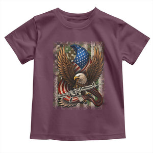 Patriotic Armed Eagle with Camo Flag Toddler T Shirt Military Patriotic USA Defense TS02 Maroon Print Your Wear