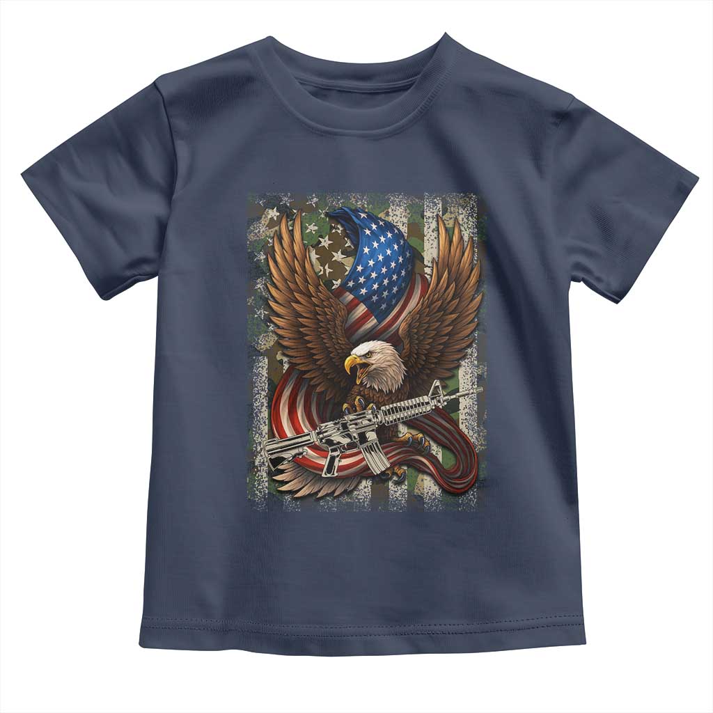 Patriotic Armed Eagle with Camo Flag Toddler T Shirt Military Patriotic USA Defense TS02 Navy Print Your Wear