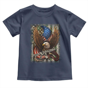 Patriotic Armed Eagle with Camo Flag Toddler T Shirt Military Patriotic USA Defense TS02 Navy Print Your Wear