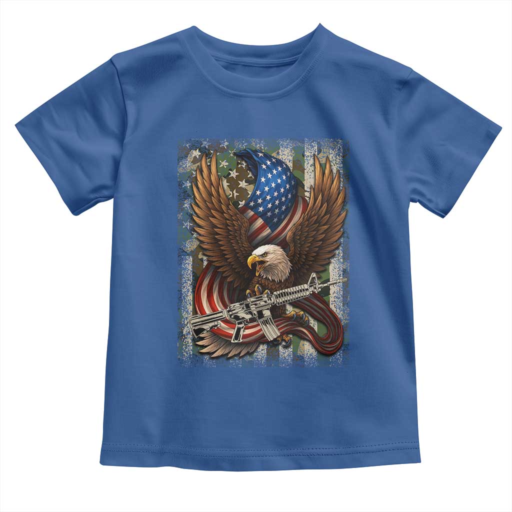 Patriotic Armed Eagle with Camo Flag Toddler T Shirt Military Patriotic USA Defense TS02 Royal Blue Print Your Wear