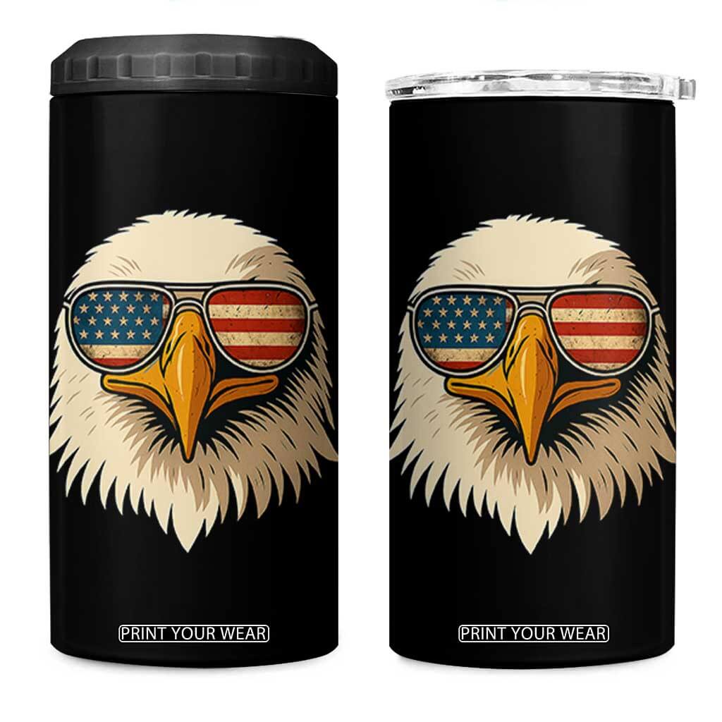 Patriotic Bald Eagle 4 in 1 Can Cooler Tumbler With Sunglasses American Flag Vintage TS02 One Size: 16 oz Black Print Your Wear