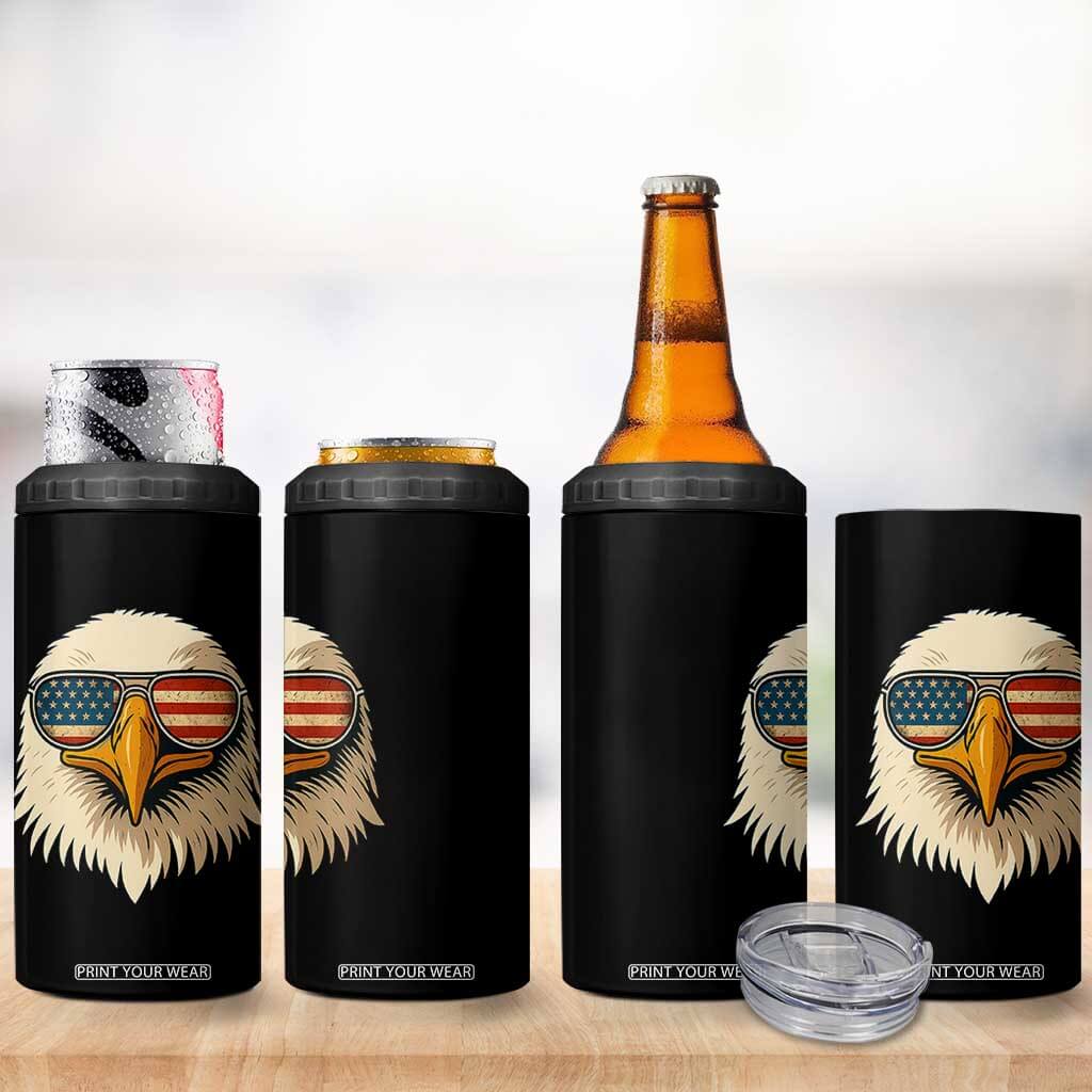 Patriotic Bald Eagle 4 in 1 Can Cooler Tumbler With Sunglasses American Flag Vintage TS02 Print Your Wear