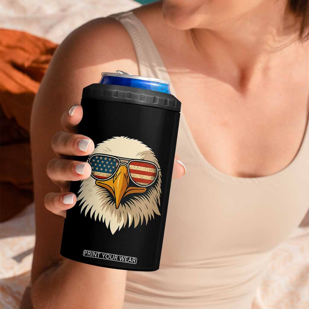 Patriotic Bald Eagle 4 in 1 Can Cooler Tumbler With Sunglasses American Flag Vintage TS02 Print Your Wear