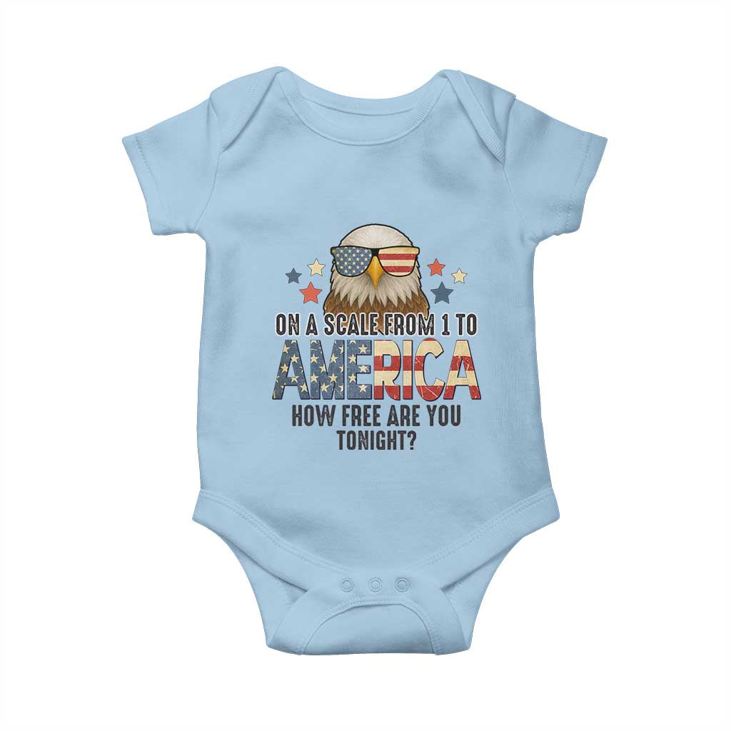 Patriotic Bald Eagle Baby Onesie How Free Are You Tonight 4th of July TS02 Light Blue Print Your Wear
