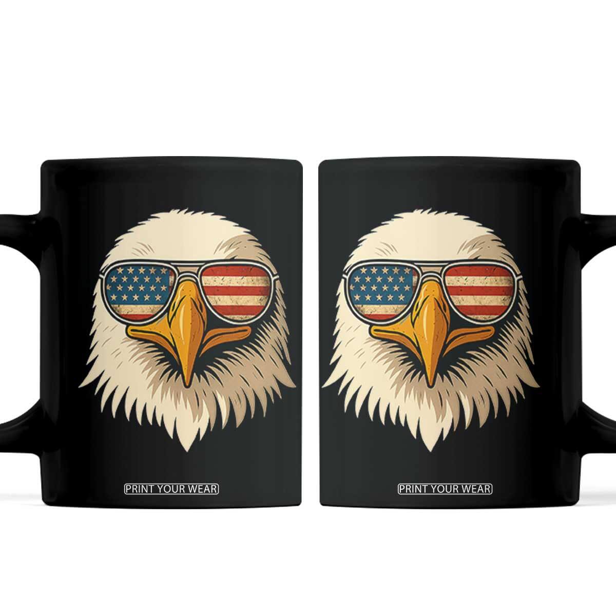 Patriotic Bald Eagle Coffee Mug With Sunglasses American Flag Vintage TS02 Black Print Your Wear